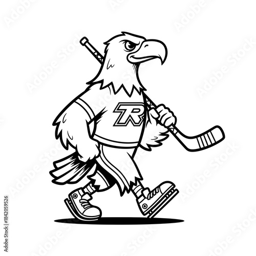 Anthropomorphic eagle hockey player wearing skates. Vector illustration.