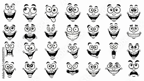 Collection of expressive cartoon faces with various emotions.