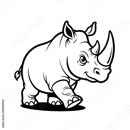 Playful Cartoon Rhinoceros Illustration Character Design.