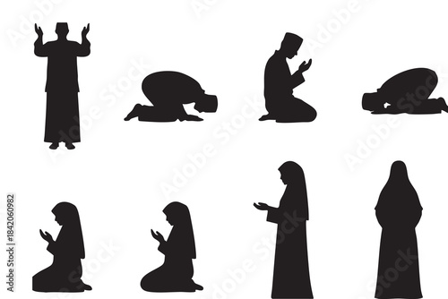 Muslim Prayer Silhouette Collection | Islamic Worship Vector Art