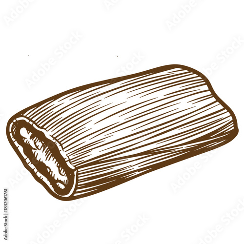 Detailed hand drawn sketch vintage illustration of a tamale isolated on white background