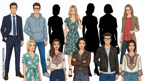 Diverse Group of People in Casual and Business Attire.