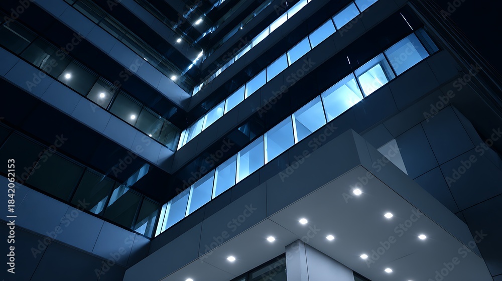 Obraz premium Modern architecture showcase urban high-rise building night scene aesthetic viewpoint