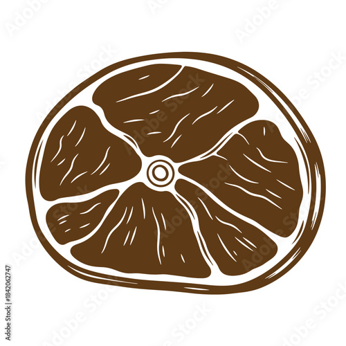 Hand drawn brown vintage sketch of a delicious cross section of a beefsteak