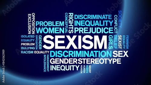 Sexism animated word cloud-text design animation tag kinetic typography seamless loop.