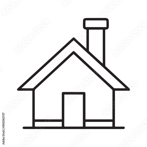 Outline of a simple house with a chimney and a door on transparent background silhouette