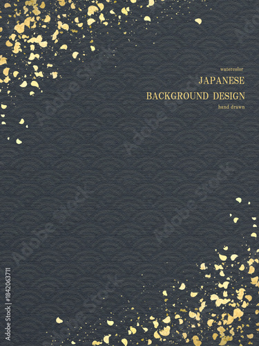 和風 伝統 紺色 ベクター 背景 金箔 水彩 テクスチャ