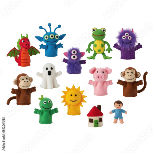 Collection of puppets isolated on transparent background
