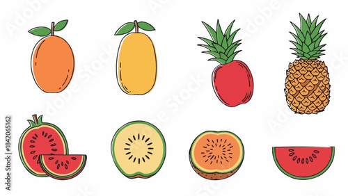 Vibrant Collection of Fresh and Exotic Fruits in a Colorful Illustration Style.