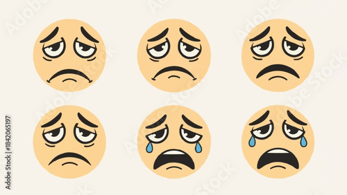 Sad and Crying Emoji Faces Collection Expressing Negative Emotions.