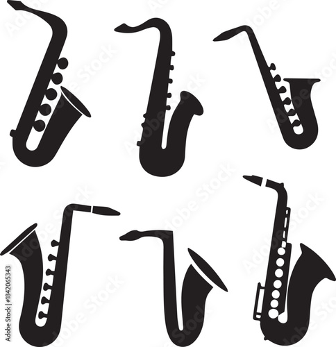 Saxophone Silhouette Vector Set, Saxophone Logo Bundle