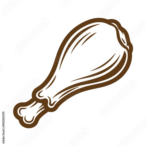 Simple vintage sketch of a brown chicken drumstick isolated on a white background