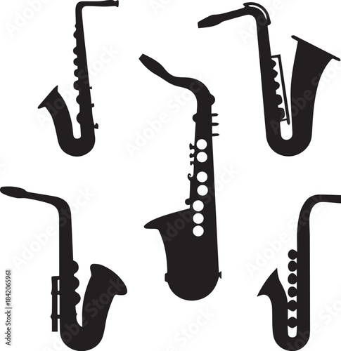 Saxophone Silhouette Vector Set, Saxophone Logo Bundle