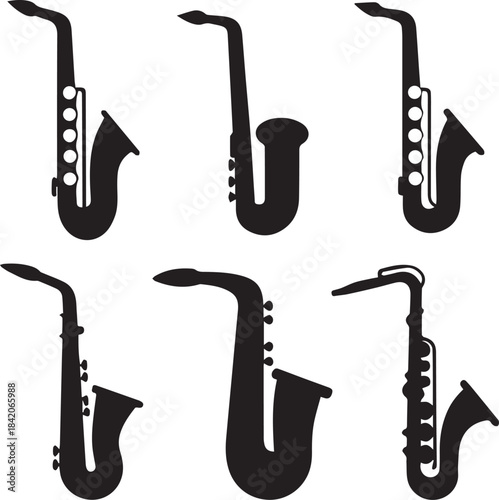 Saxophone Silhouette Vector Set, Saxophone Logo Bundle