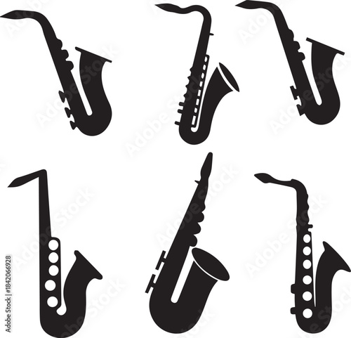 Saxophone Silhouette Vector Set, Saxophone Logo Bundle