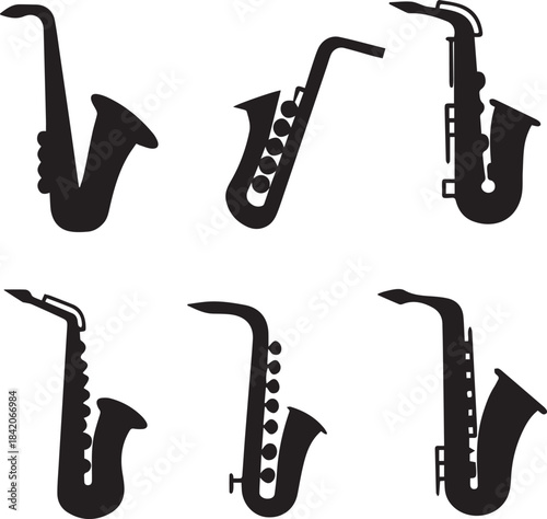 Saxophone Silhouette Vector Set, Saxophone Logo Bundle