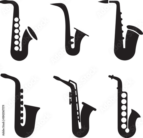 Saxophone Silhouette Vector Set, Saxophone Logo Bundle
