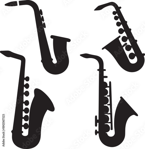 Saxophone Silhouette Vector Set, Saxophone Logo Bundle