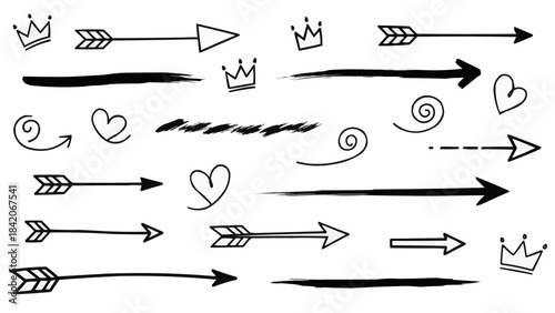 Collection of Hand Drawn Arrows and Decorative Elements.