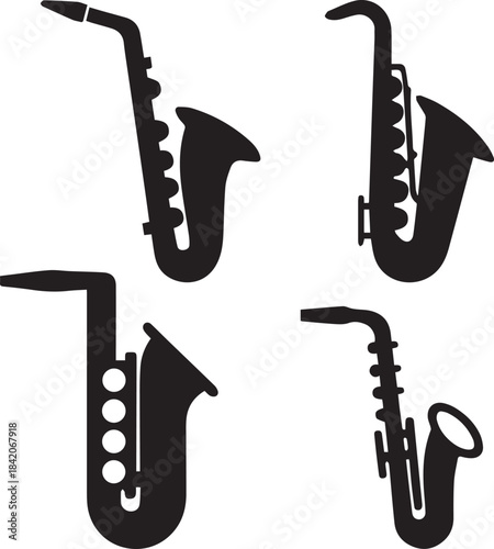 Saxophone Silhouette Vector Set, Saxophone Logo Bundle