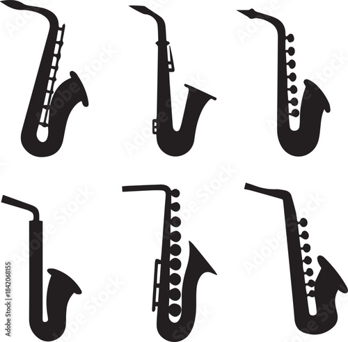Saxophone Silhouette Vector Set, Saxophone Logo Bundle