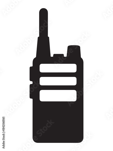  Black silhouette of a portable two way radio communication device with antenna