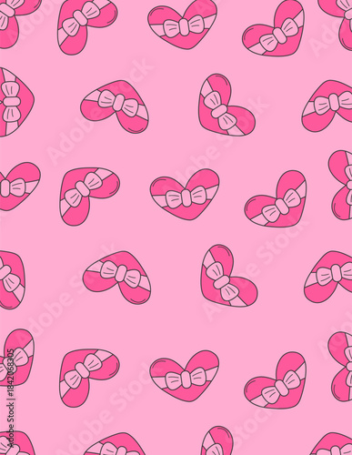 Background with pink hearts and ribbons. Valentine's Day background. Vector illustration