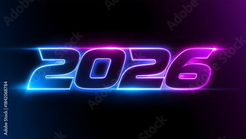 Vibrant Glow of Year 2026 in Digital Neon Style with Colorful Lights