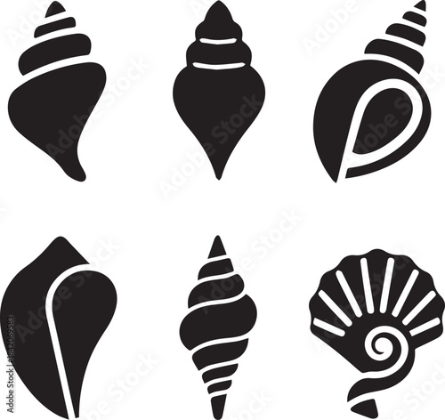 Seashell Silhouette Vector Set, Shell Icon
