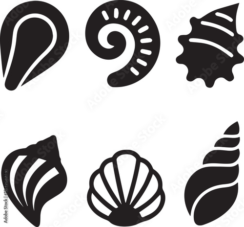 Seashell Silhouette Vector Set, Shell Icon
