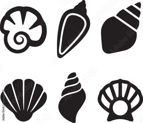 Seashell Silhouette Vector Set, Shell Icon