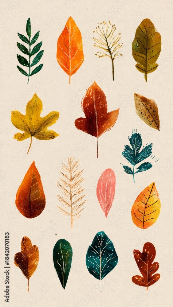 Obraz premium Watercolor Autumn Leaves Clipart Collection: Hand-Painted Fall Foliage Illustrations