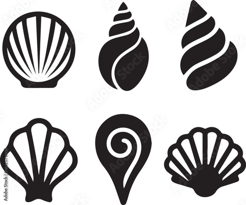 Seashell Silhouette Vector Set, Shell Icon