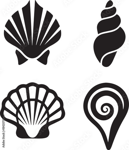 Seashell Silhouette Vector Set, Shell Icon