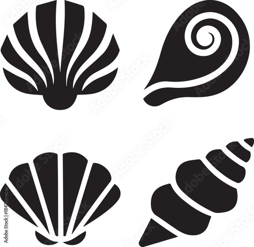 Seashell Silhouette Vector Set, Shell Icon
