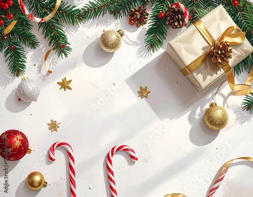 Festive Gift Box Flat Lay Art – Christmas Decoration Illustration