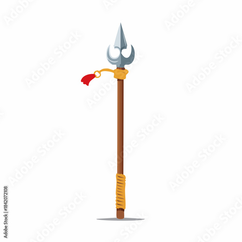 Ancient spear weapon with red tassel