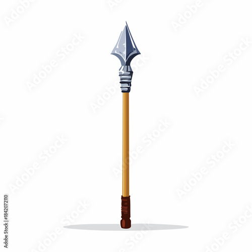 Ancient spearhead with wooden shaft with transparent background