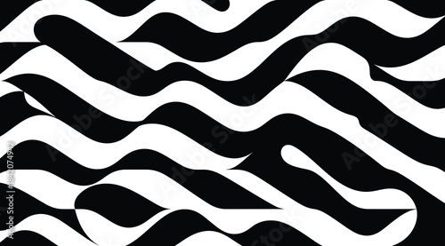 Abstract black-and-white pattern of irregular wavy lines creating a dynamic optical effect – ideal for visual art, textile design, motion graphics, and high-contrast decorative or conceptual compositi
