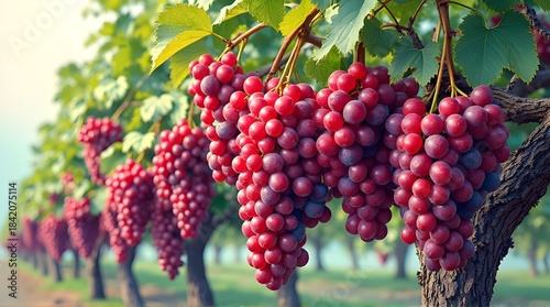 grape plants bearing fruit on the plantation