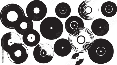 Vinyl Records Scattered on White Background