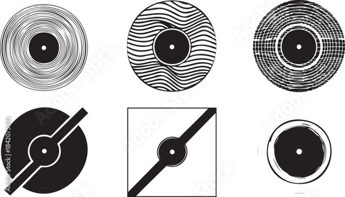 Vinyl Records Collection with Various Patterns Isolated on White Background