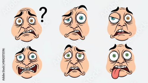 Collection of six cartoon faces expressing various negative emotions.