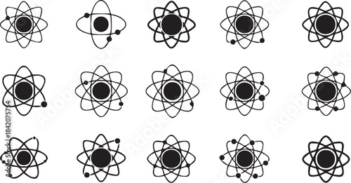 Black Atom Symbols on White Background
