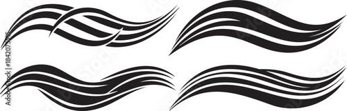 Black and White Abstract Wave Patterns Isolated on White Background