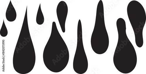 Black Raindrops Falling on White Background