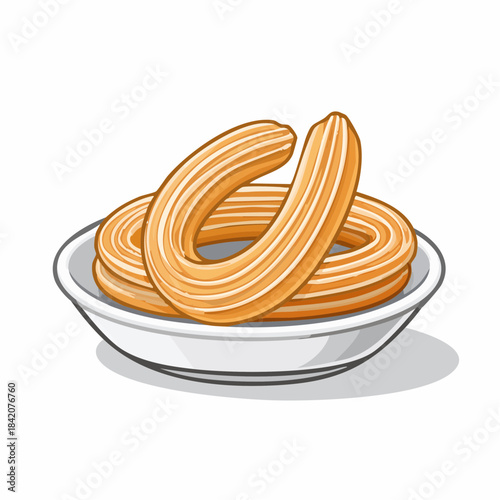 Delicious golden fried churros arranged on a white plate. This classic Spanish and Mexican dessert snack is perfect for any occasion, from breakfast to a festive celebration