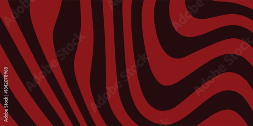 Abstract Red and Black Wavy Stripes Pattern Background.