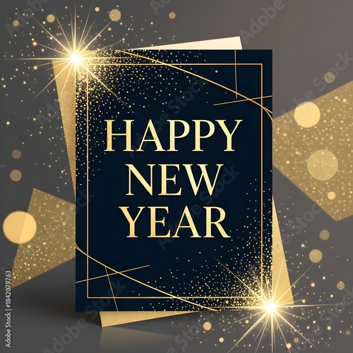 Happy New Year greeting card featuring modern festive design, clean typography, and celebratory elements. Perfect for holiday wishes, digital greetings, and seasonal promotions.