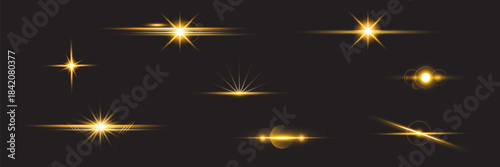 PNG sparkle flare golden halo, sunbeam burst, starlight glimmer, and lens spark for magical, space-inspired, and transparent radiant design compositions